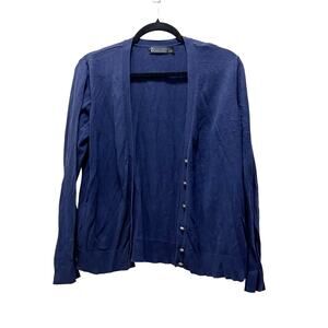 7TH Avenue Design Studio Cardigan Sweater Blue Knit Button Front V- Neck Sz XL